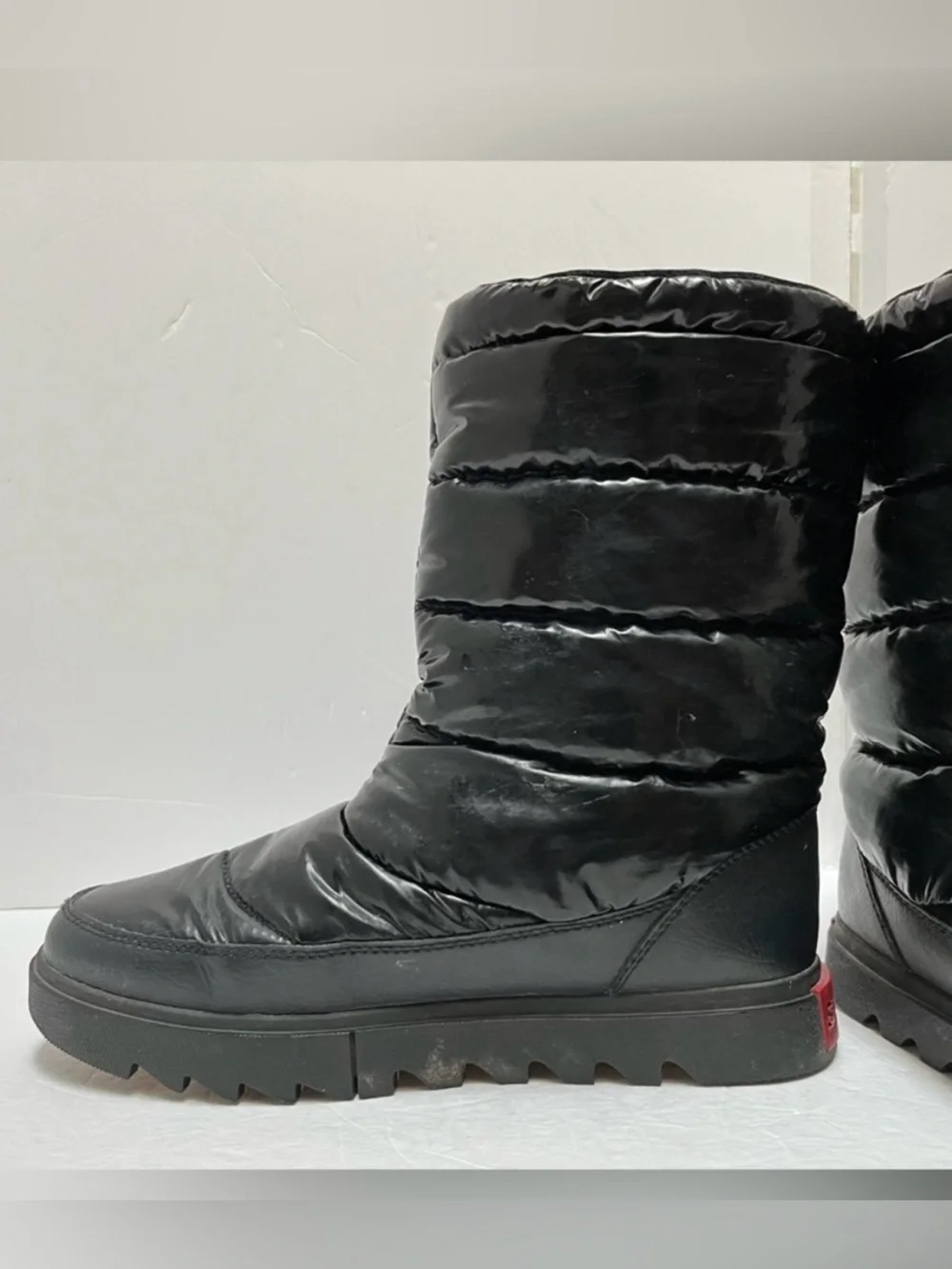 SOREL Joan of Arctic Next Lite Mid Puffy Winter Snow Boots Black Glossy 7.5